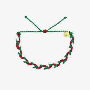 Red. Green & White Braided Bracelet