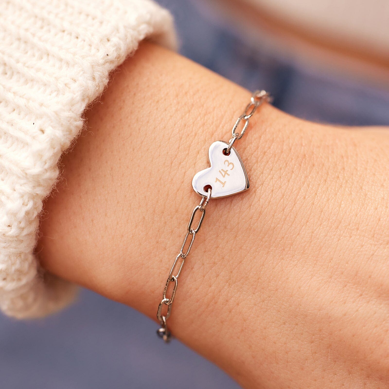 Engravable Heart Paperclip Chain Bracelet - Image 5