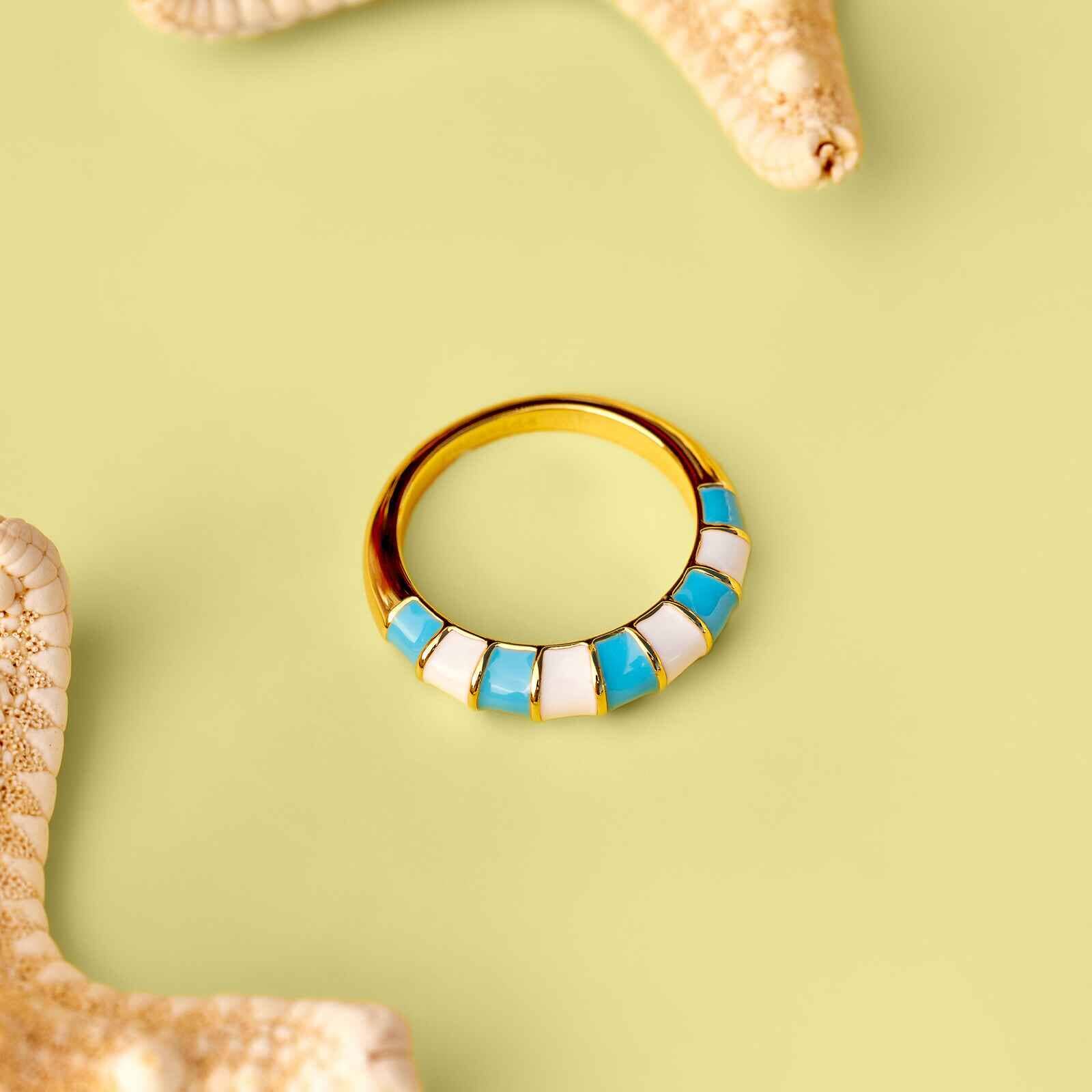 Striped Enamel Gold Ring - Image 4