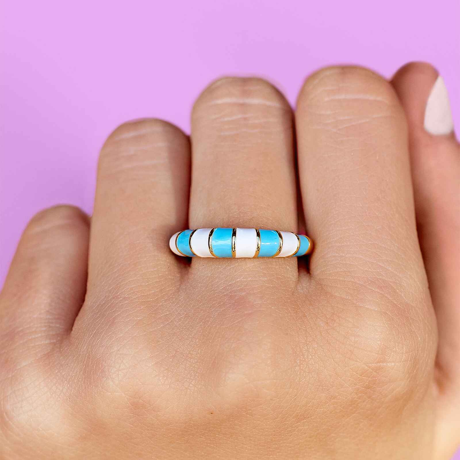 Striped Enamel Gold Ring - Image 2