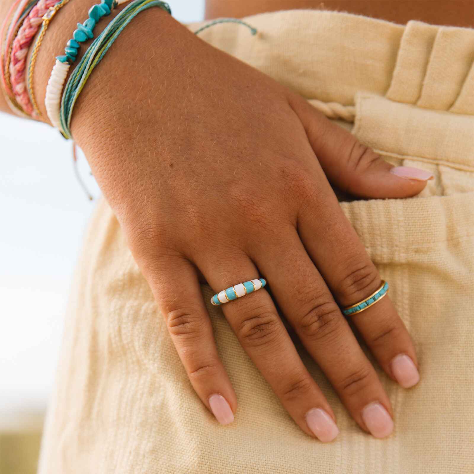 Striped Enamel Gold Ring - Image 6