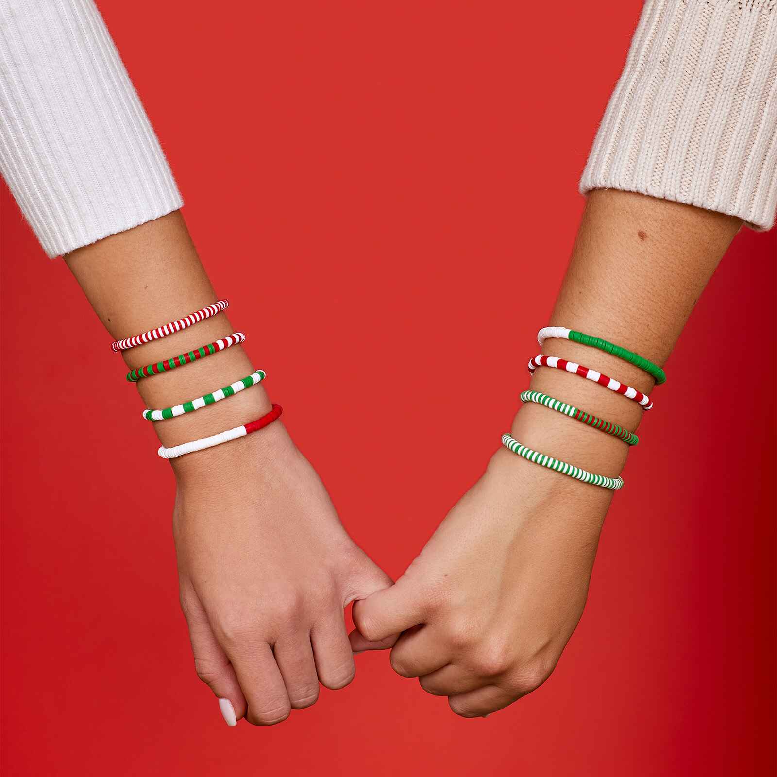 Red. Green & White Stretch Bracelet Set of 8 - Image 3