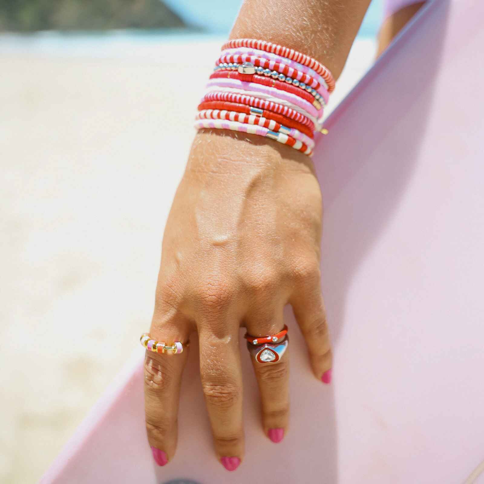 Vacation Vibes Pink Moment Stretch Bracelet Set of 8 - Image 8
