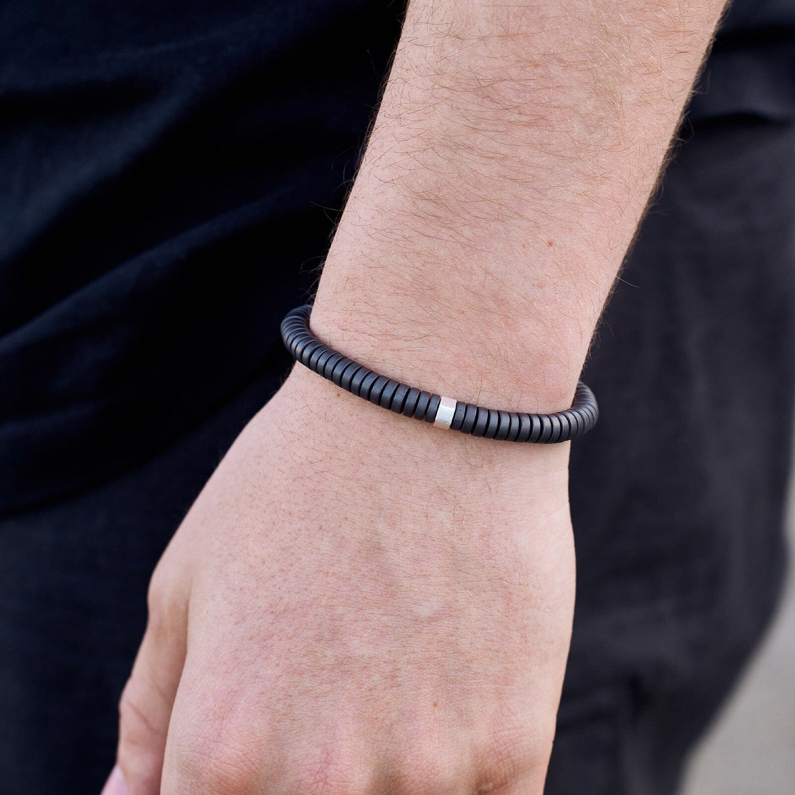 Men's Black Gunmetal Stone Bracelet - Image 2