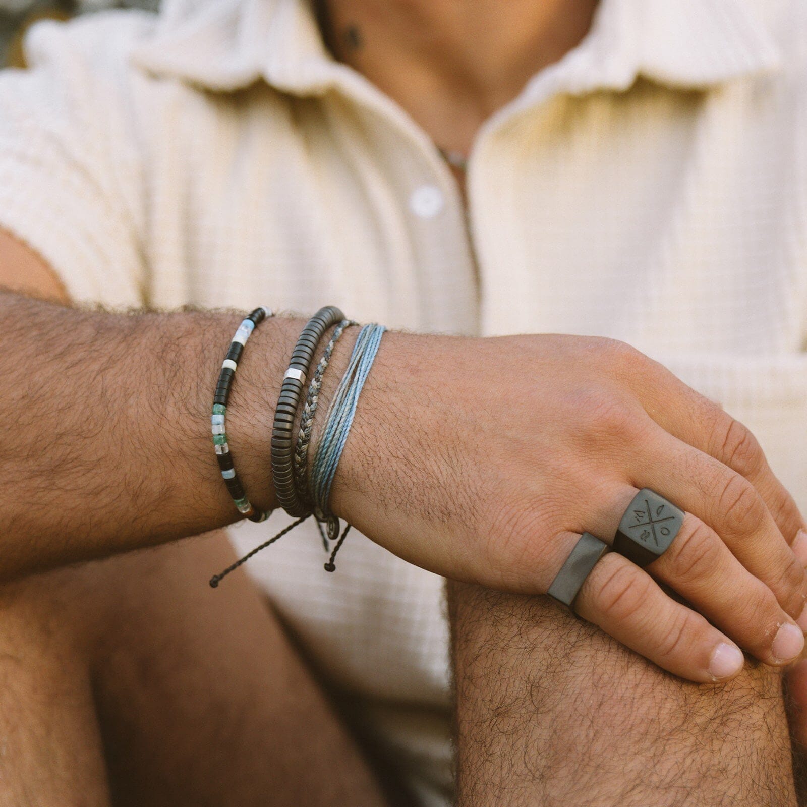 Men's Black Gunmetal Stone Bracelet - Image 4