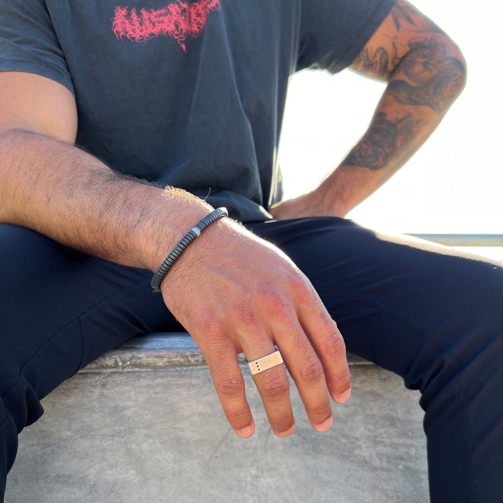 Men's Black Gunmetal Stone Bracelet - Image 5