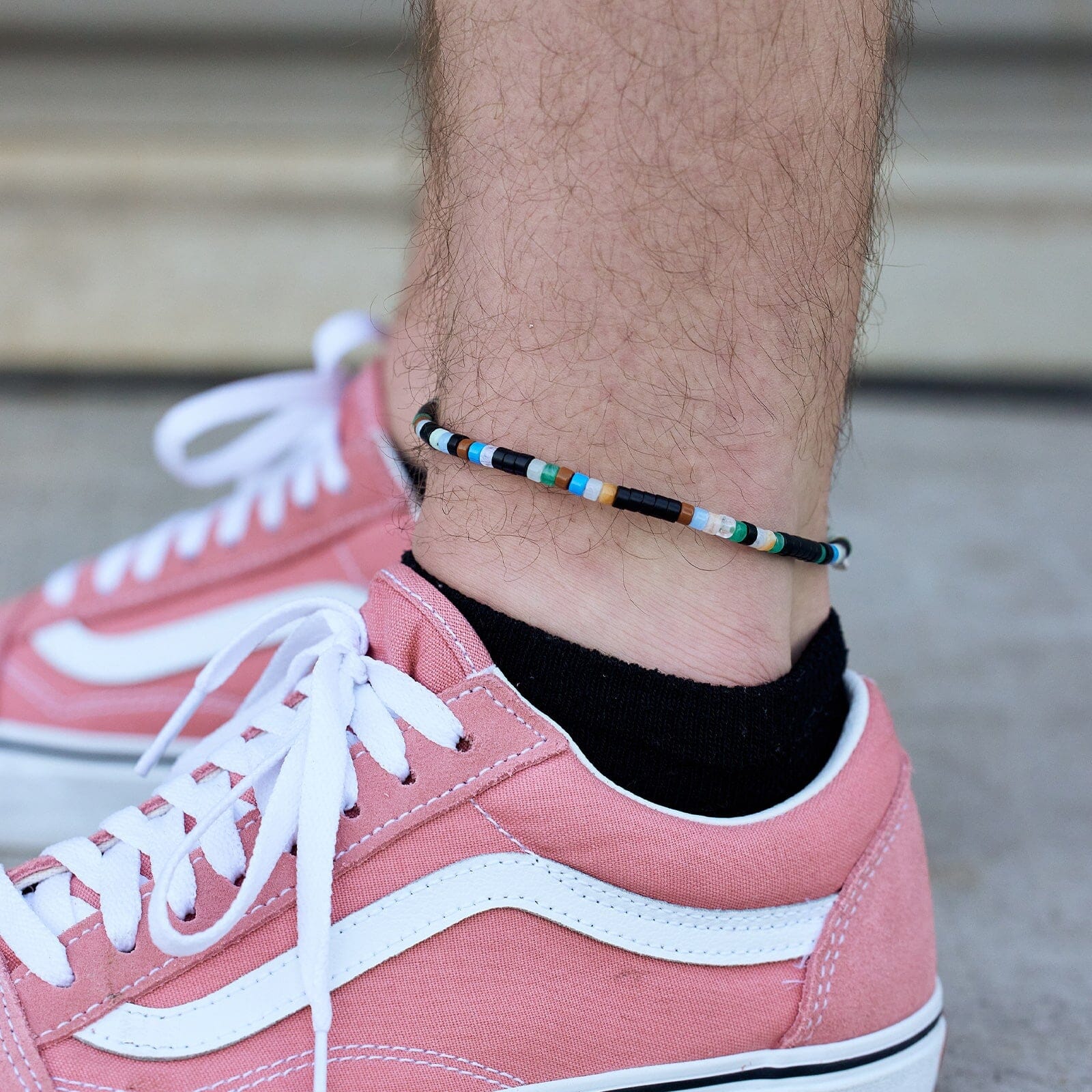 Men's Mixed Seed Bead Stretch Anklet - Image 5