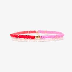 Pink and Red Vinyl Disc Bead Stretch Bracelet Set