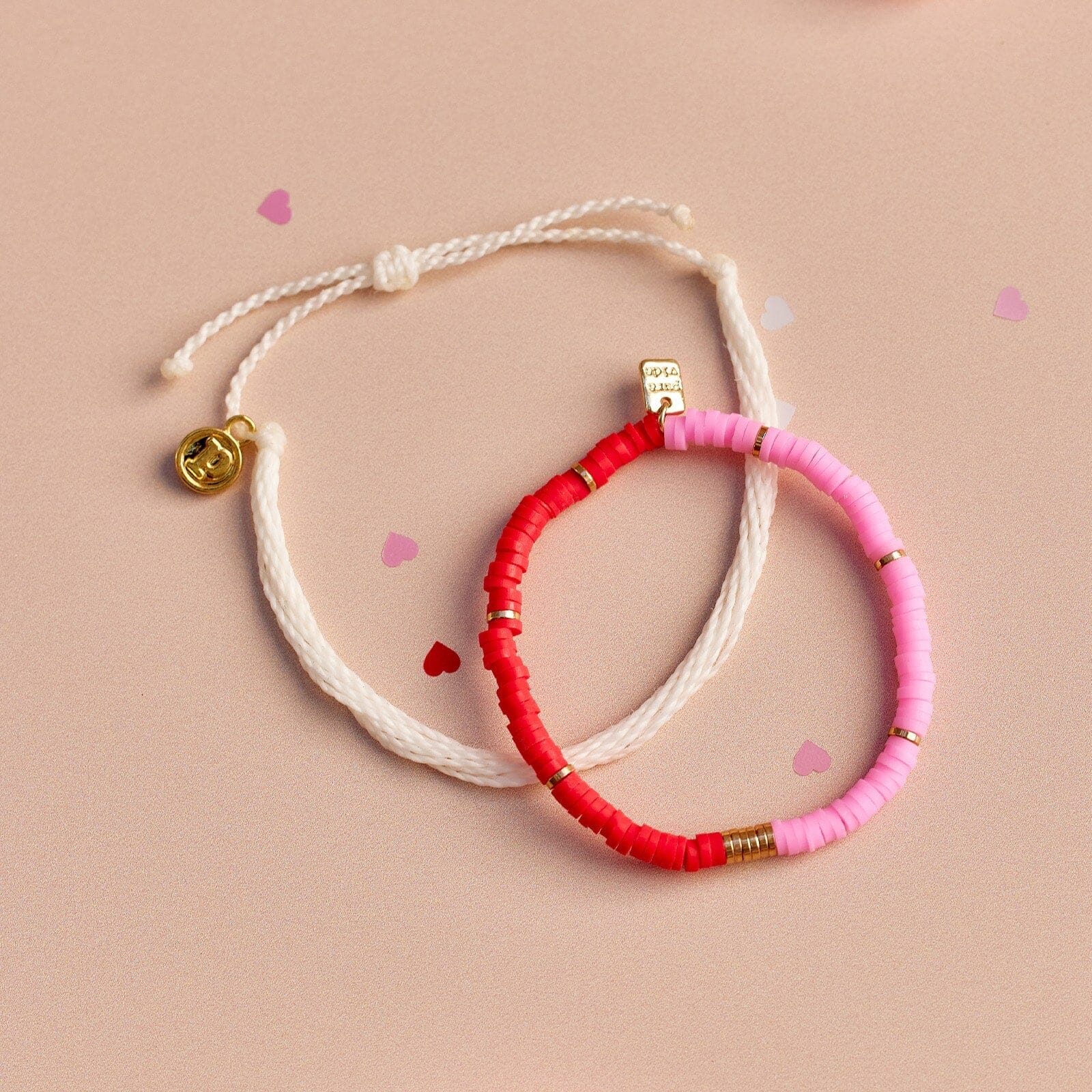 Pink and Red Vinyl Disc Bead Stretch Bracelet Set - Image 2