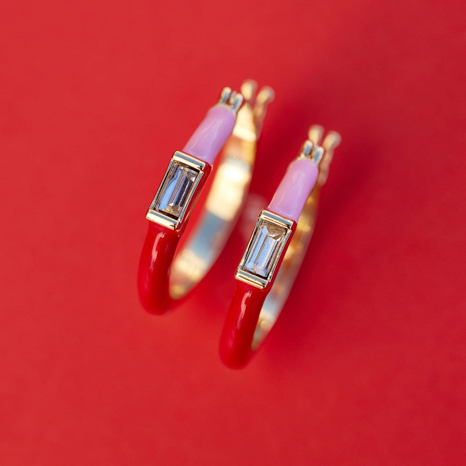 Baguette Enamel Hoop Earrings - Image 2