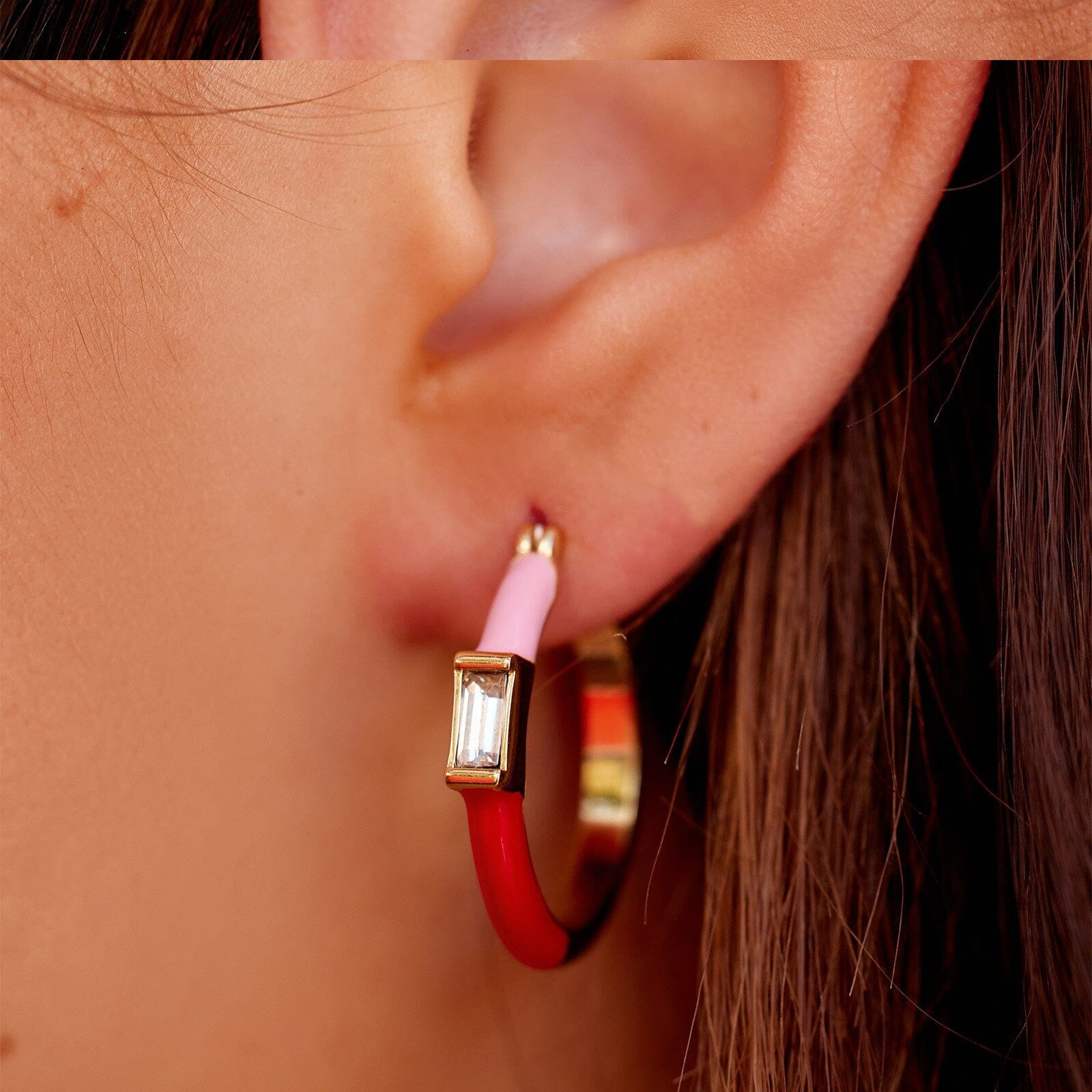Baguette Enamel Hoop Earrings - Image 3