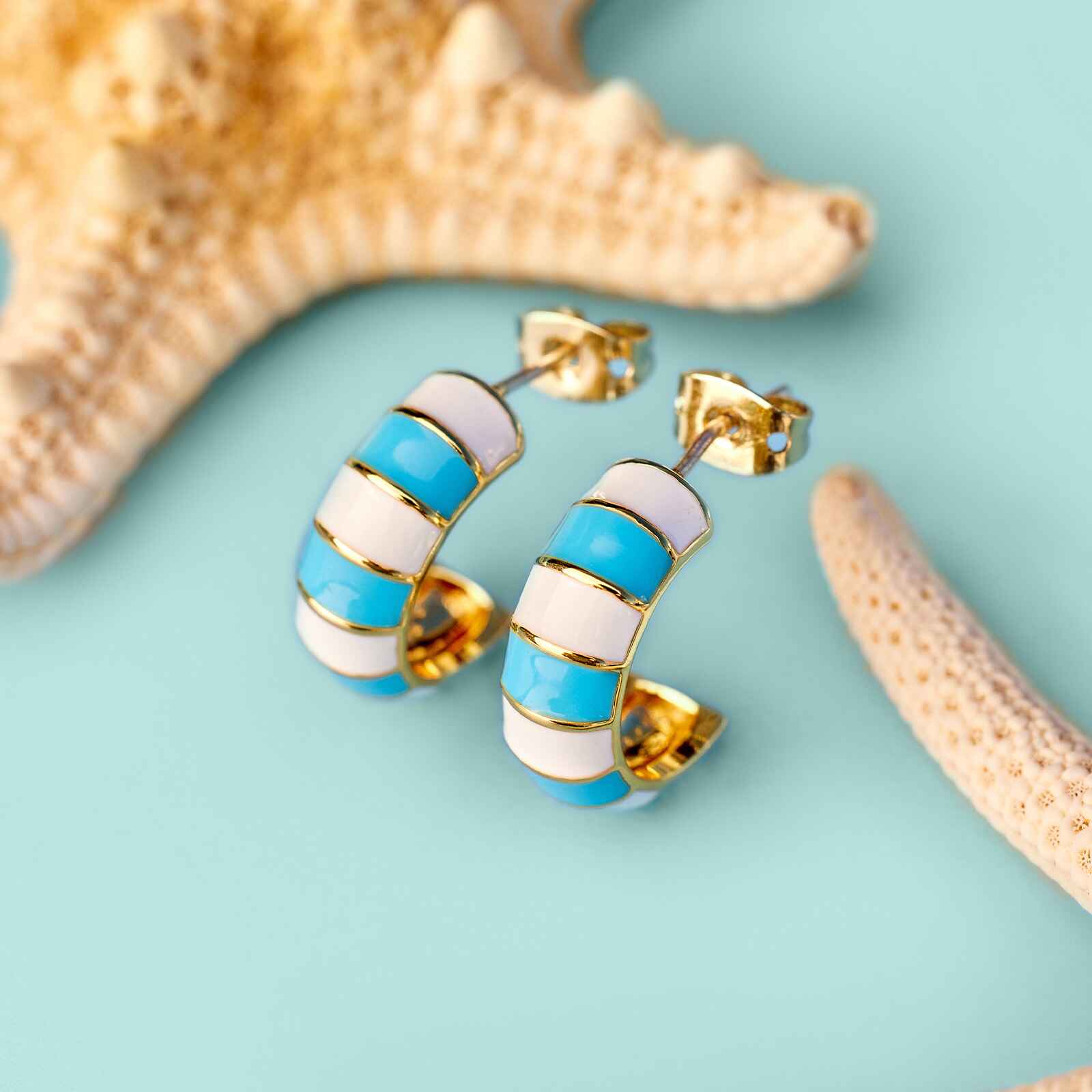 Striped Enamel Gold Hoop Earrings - Image 5