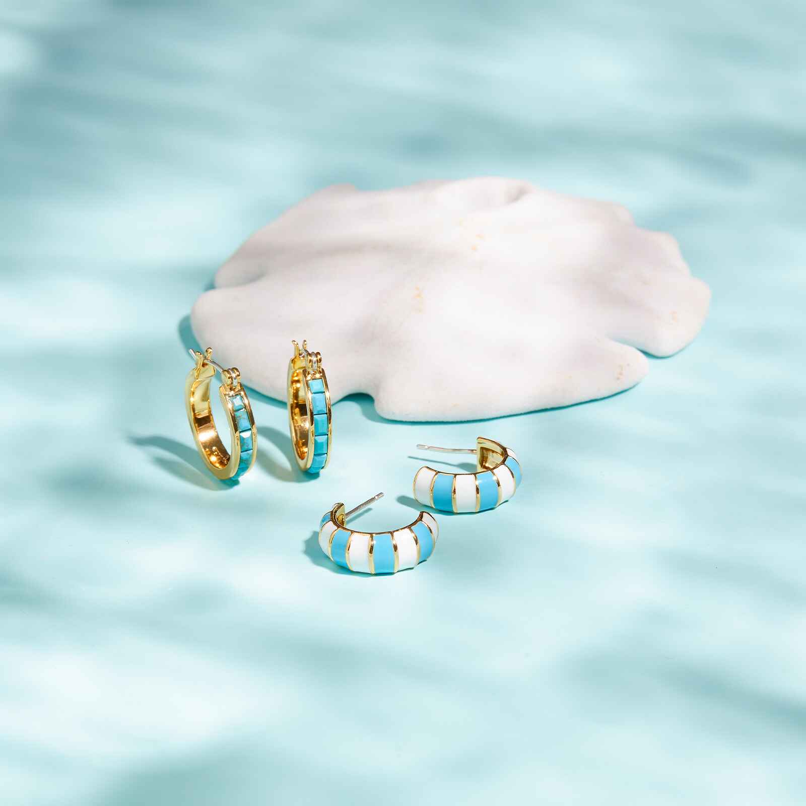 Striped Enamel Gold Hoop Earrings - Image 8