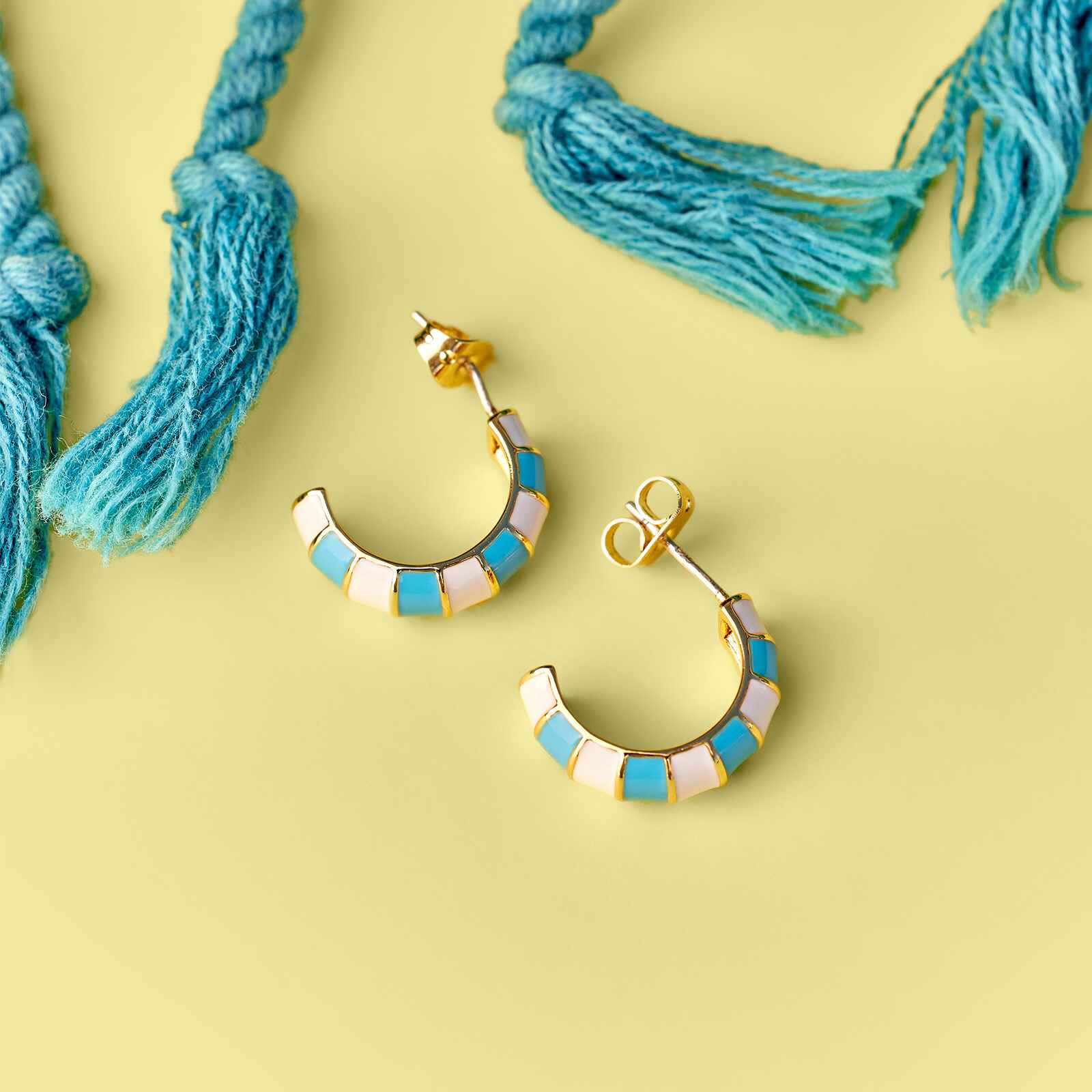 Striped Enamel Gold Hoop Earrings - Image 4