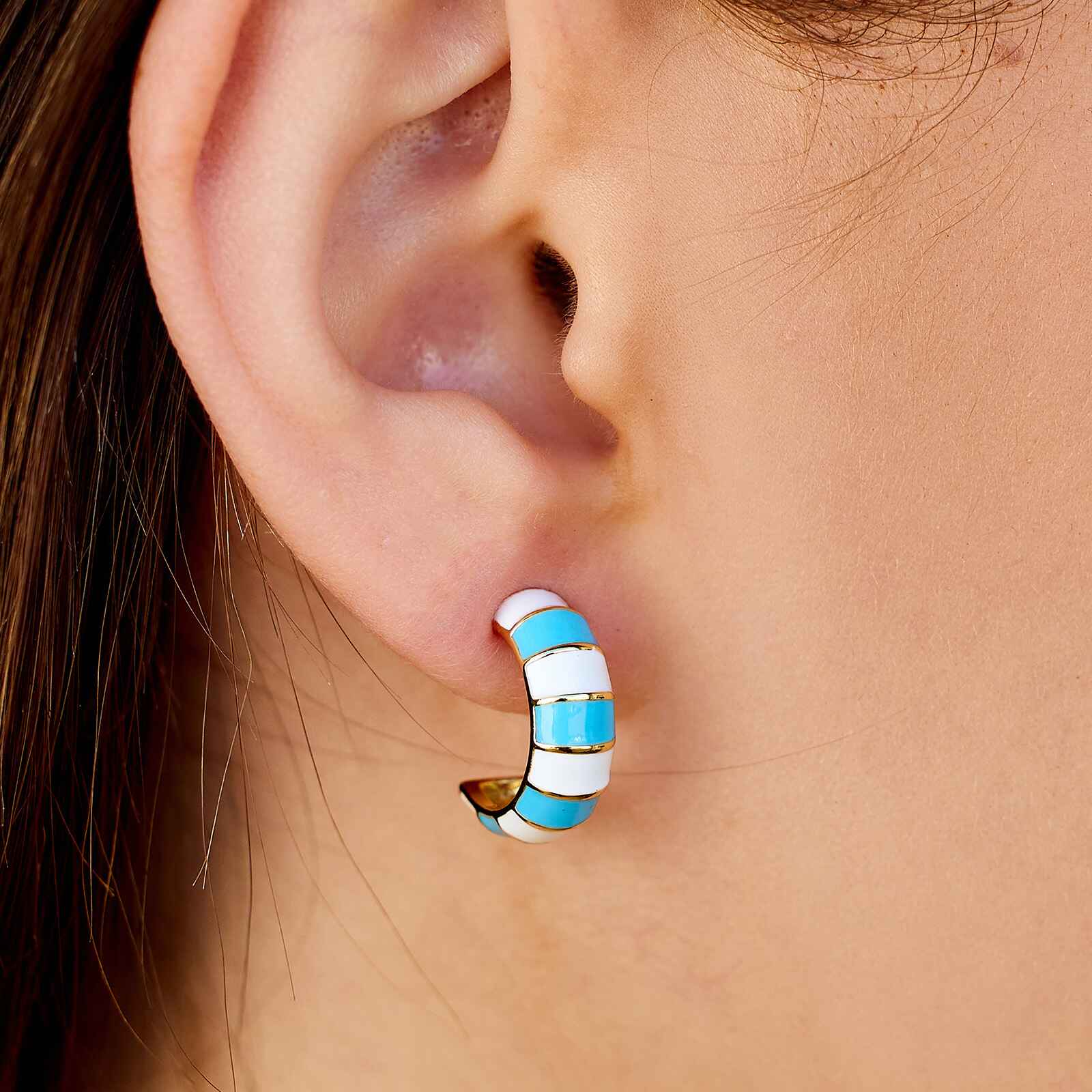 Striped Enamel Gold Hoop Earrings - Image 3