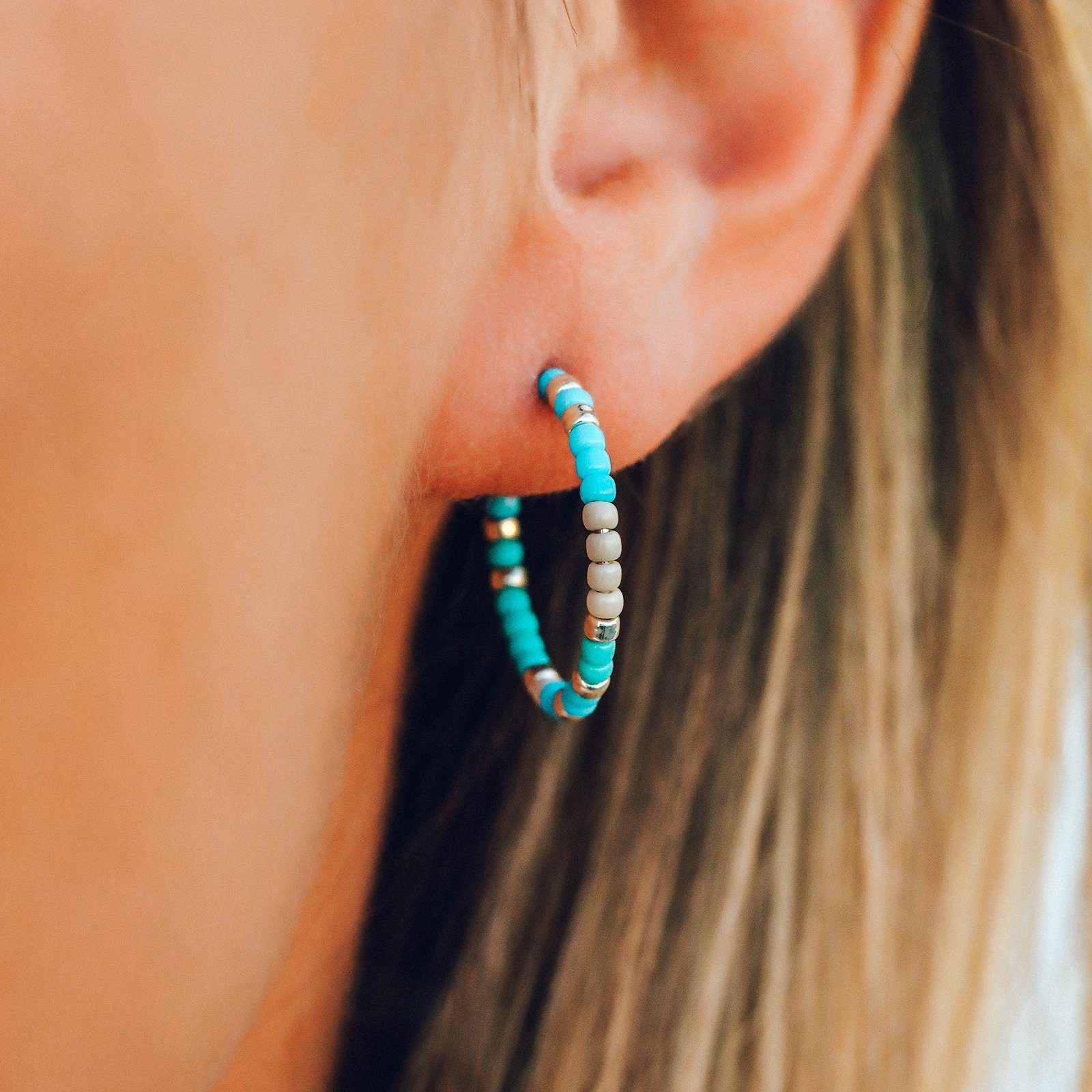 Playa Seed Bead Hoop Earrings - Image 2