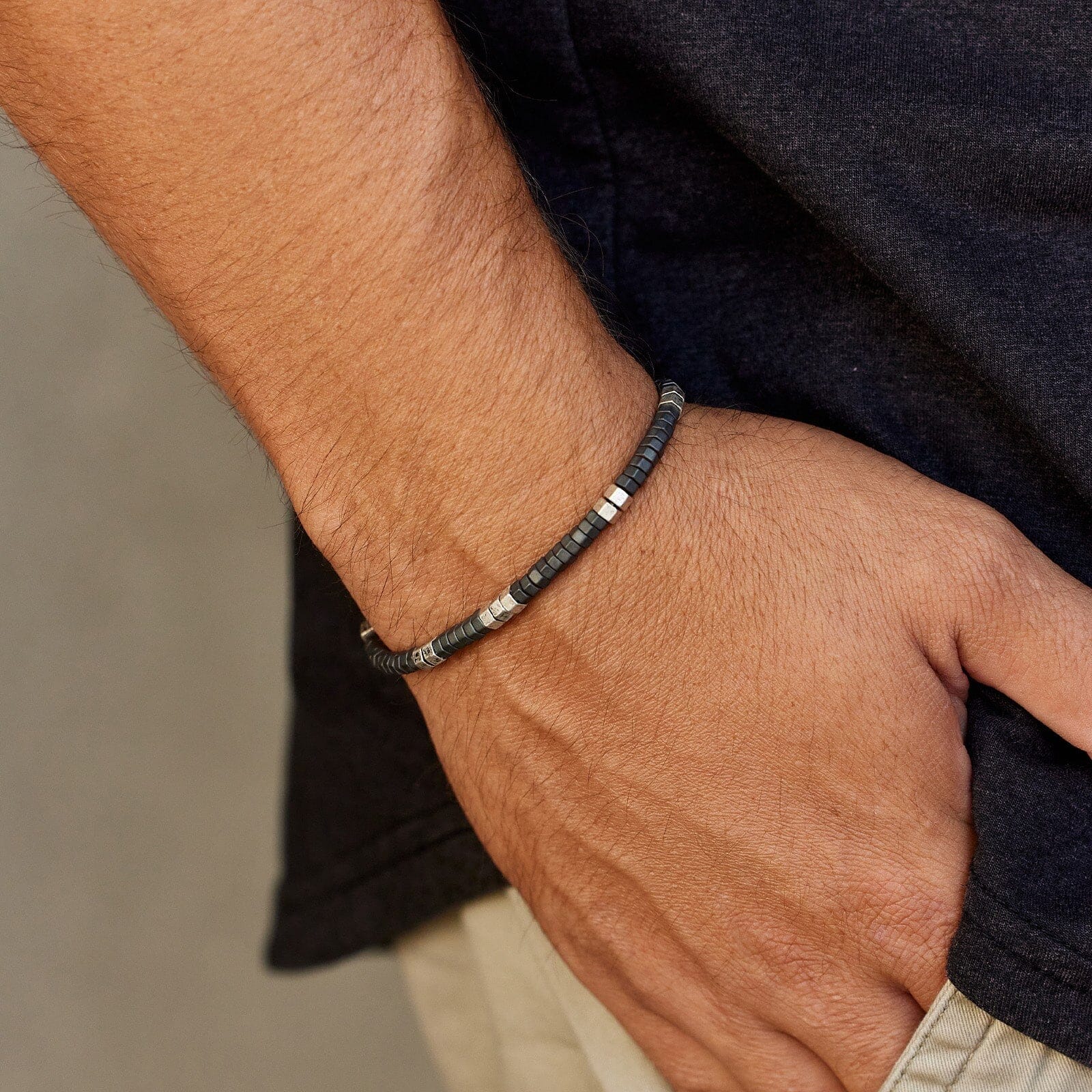Men's Faceted Pyrite Stretch Bracelet - Image 4