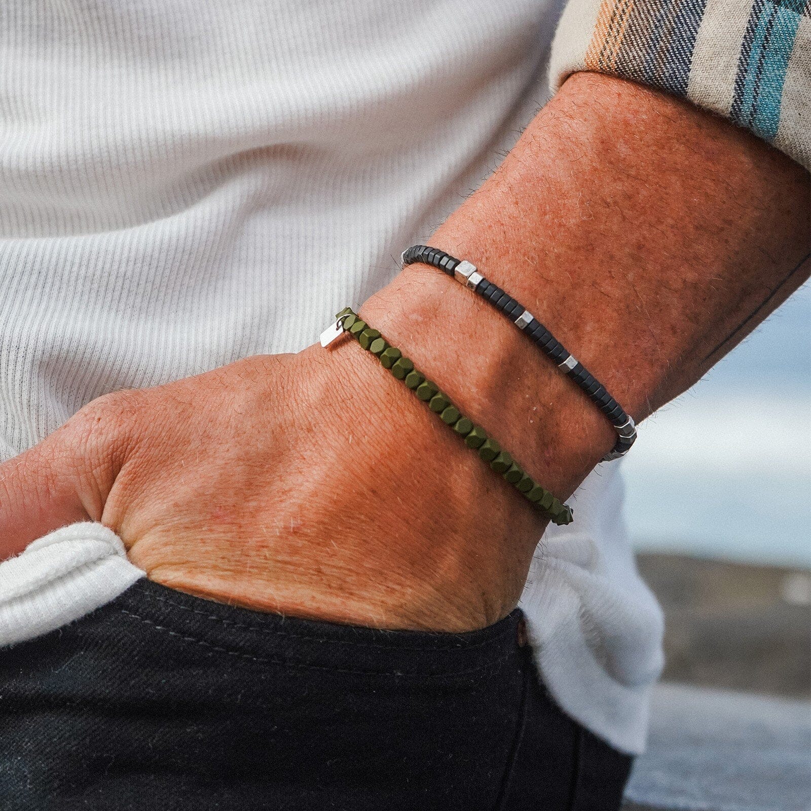 Men's Faceted Pyrite Stretch Bracelet - Image 5