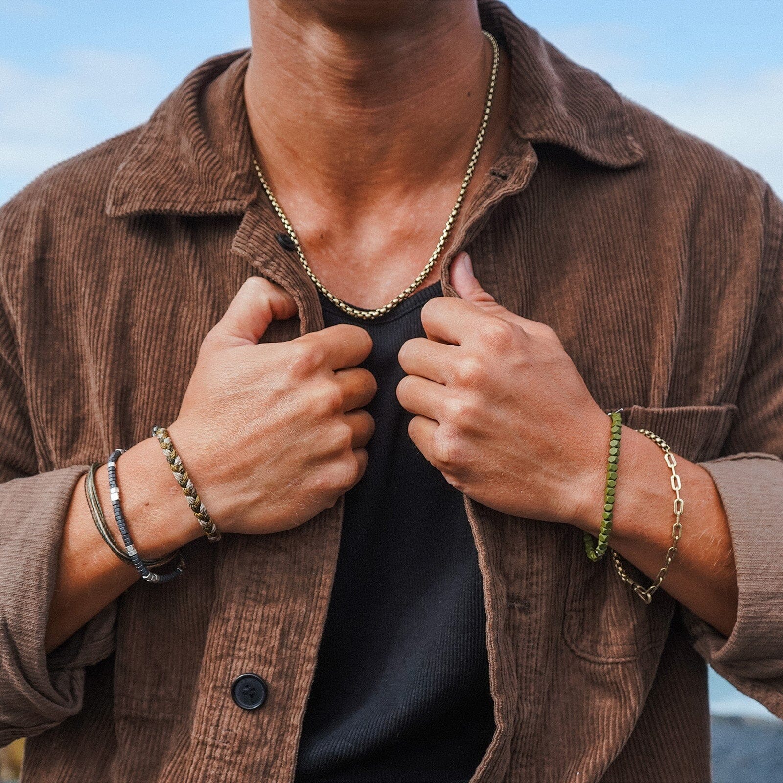 Men's Faceted Pyrite Stretch Bracelet - Image 6