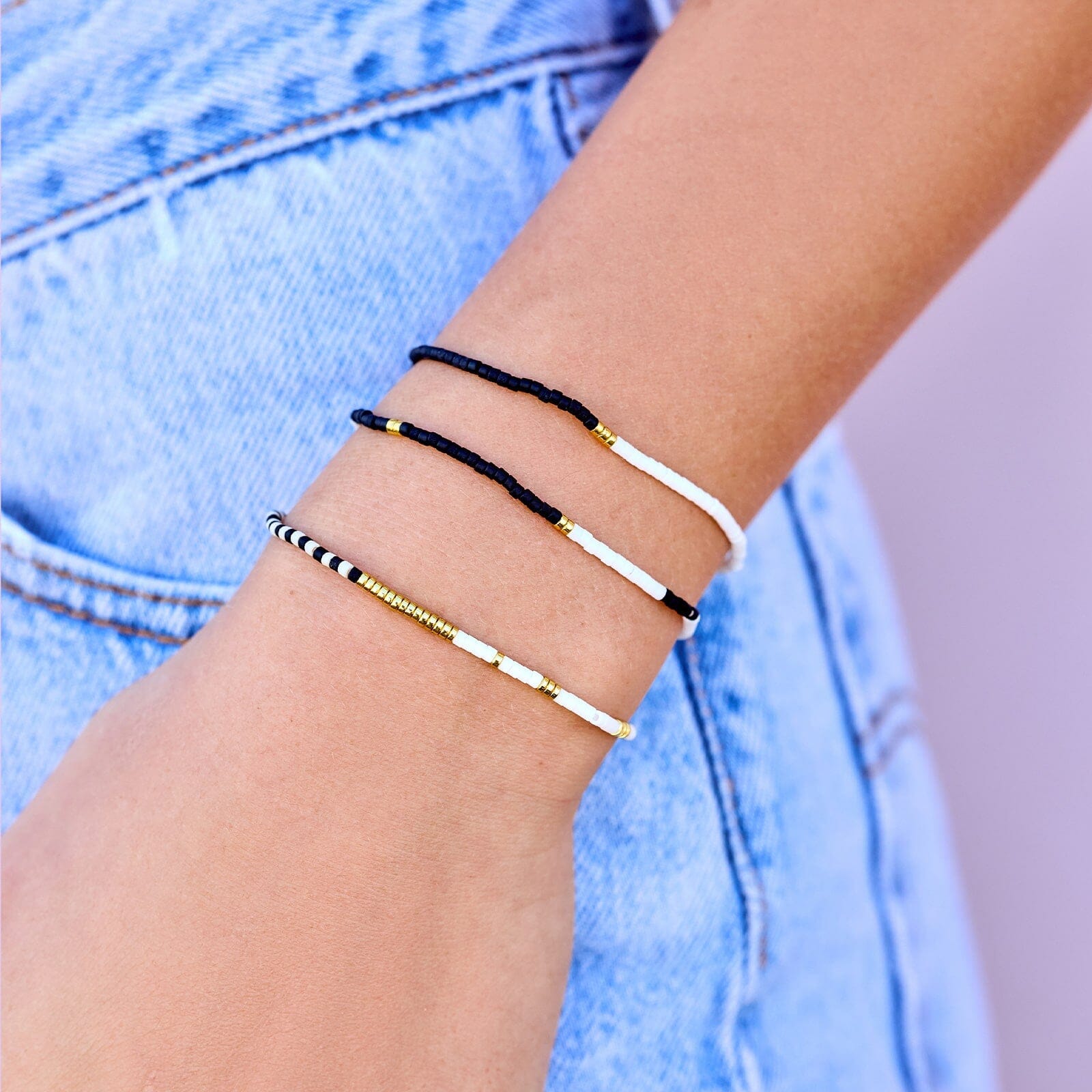 Monochrome Stretch Bracelet Set of 3 - Image 2