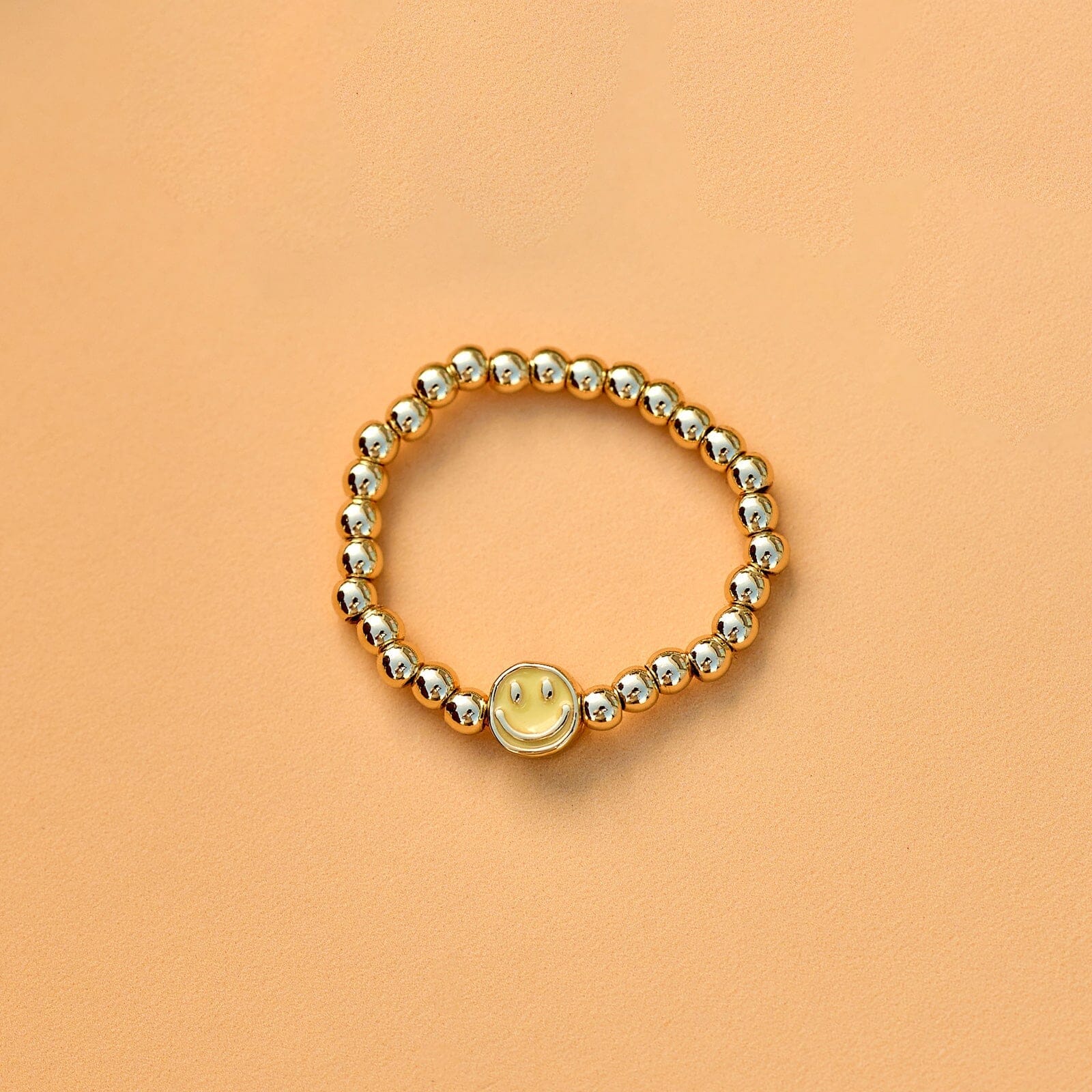 Happy Face Gold Bead Stretch Ring - Image 4