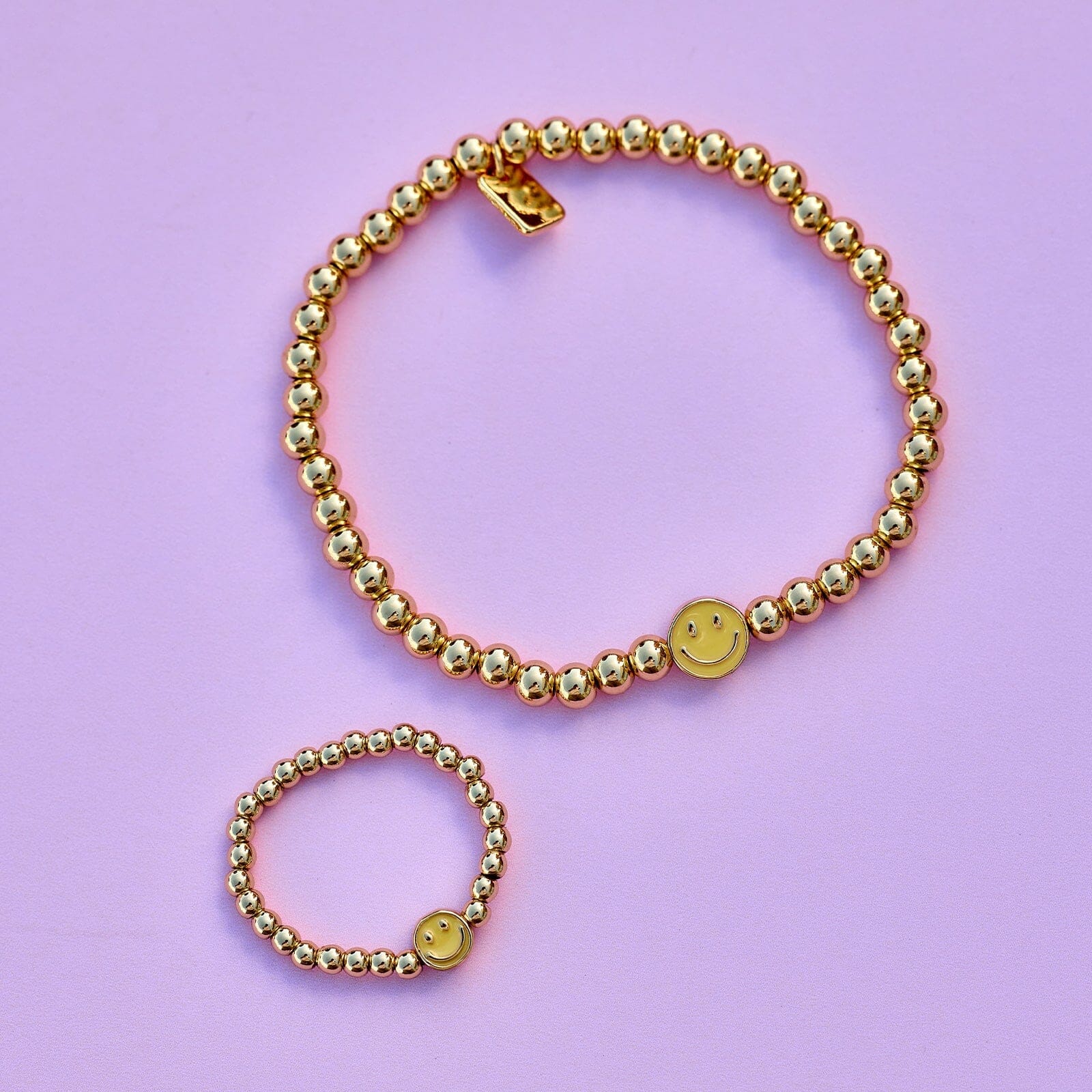 Happy Face Gold Bead Stretch Ring - Image 7