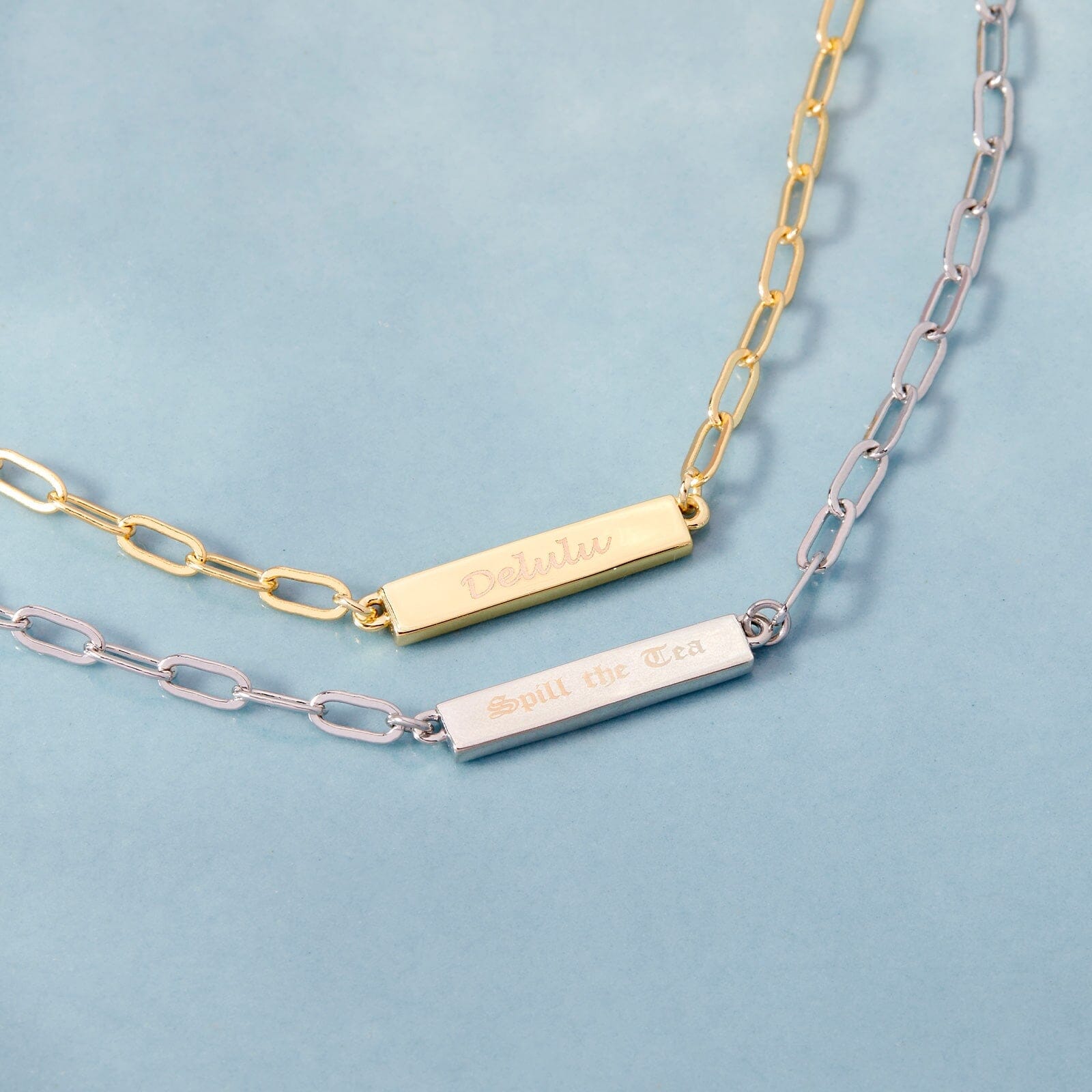 Engravable Paperclip Chain Bar Necklace - Image 6