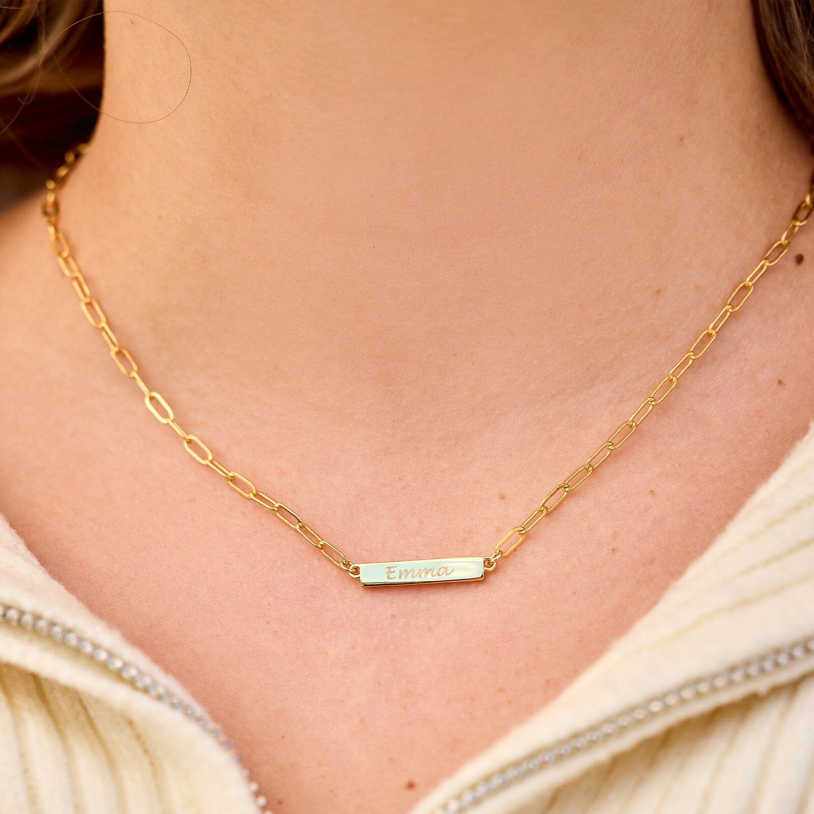 Engravable Paperclip Chain Bar Necklace - Image 3