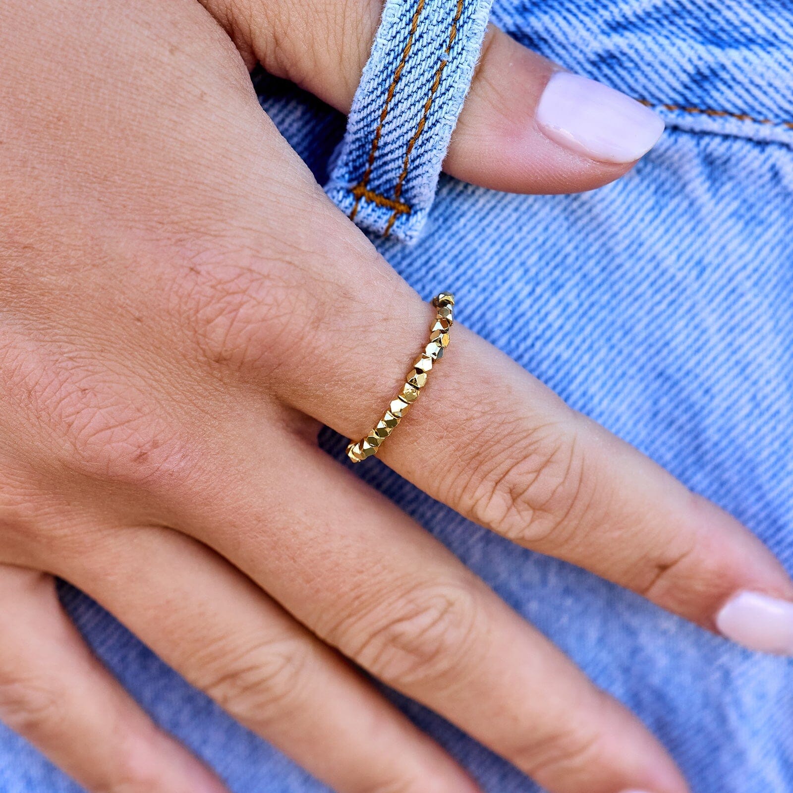 Faceted Gold Bead Stretch Ring - Image 2