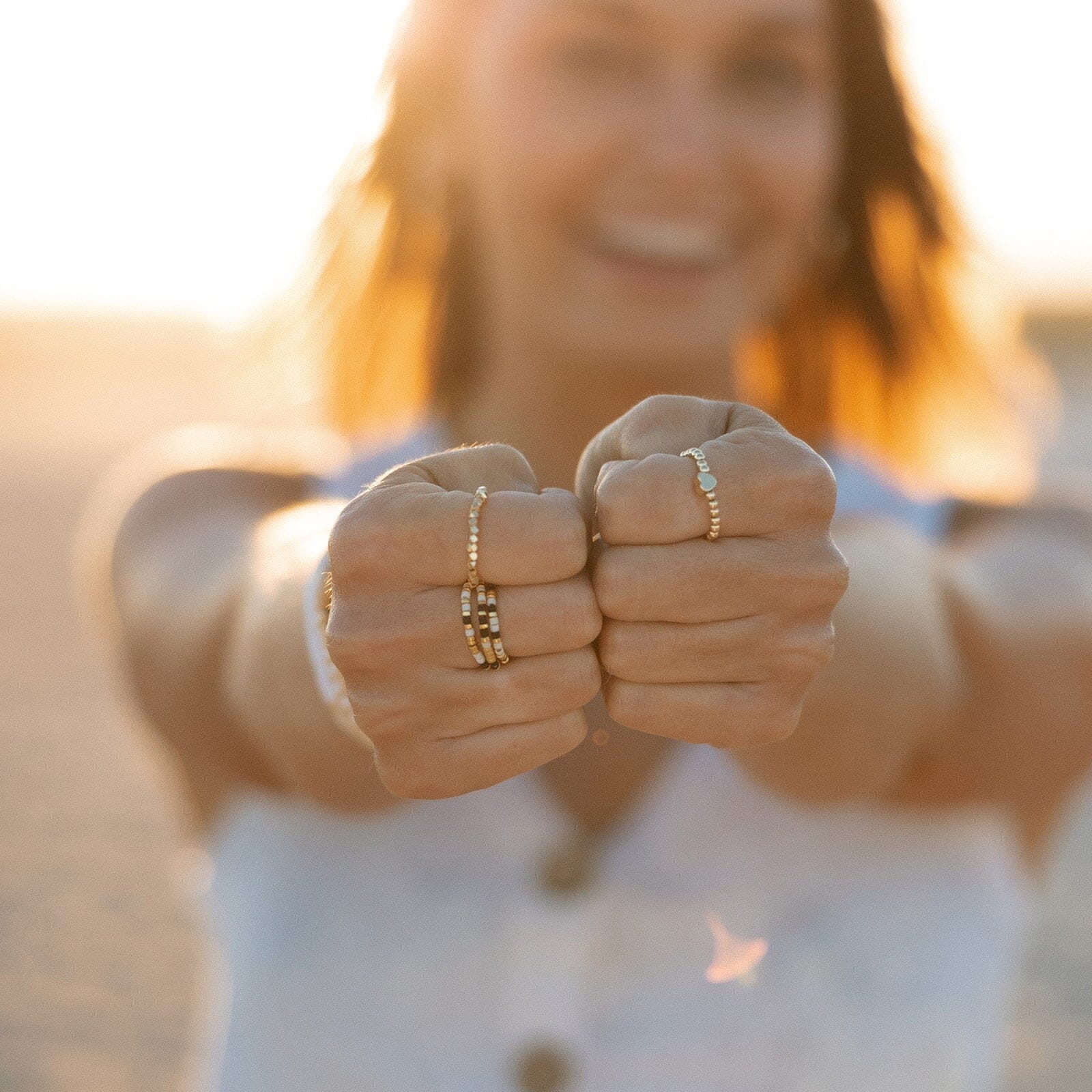 Faceted Gold Bead Stretch Ring - Image 8