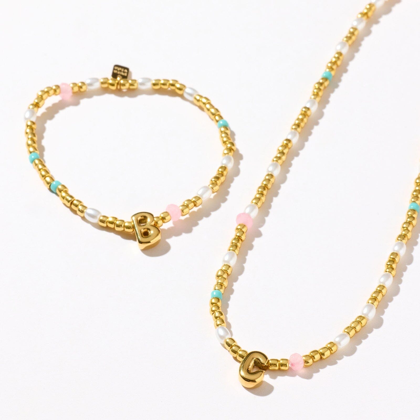 Initial Pearl & Seed Bead Stretch Bracelet - Image 9