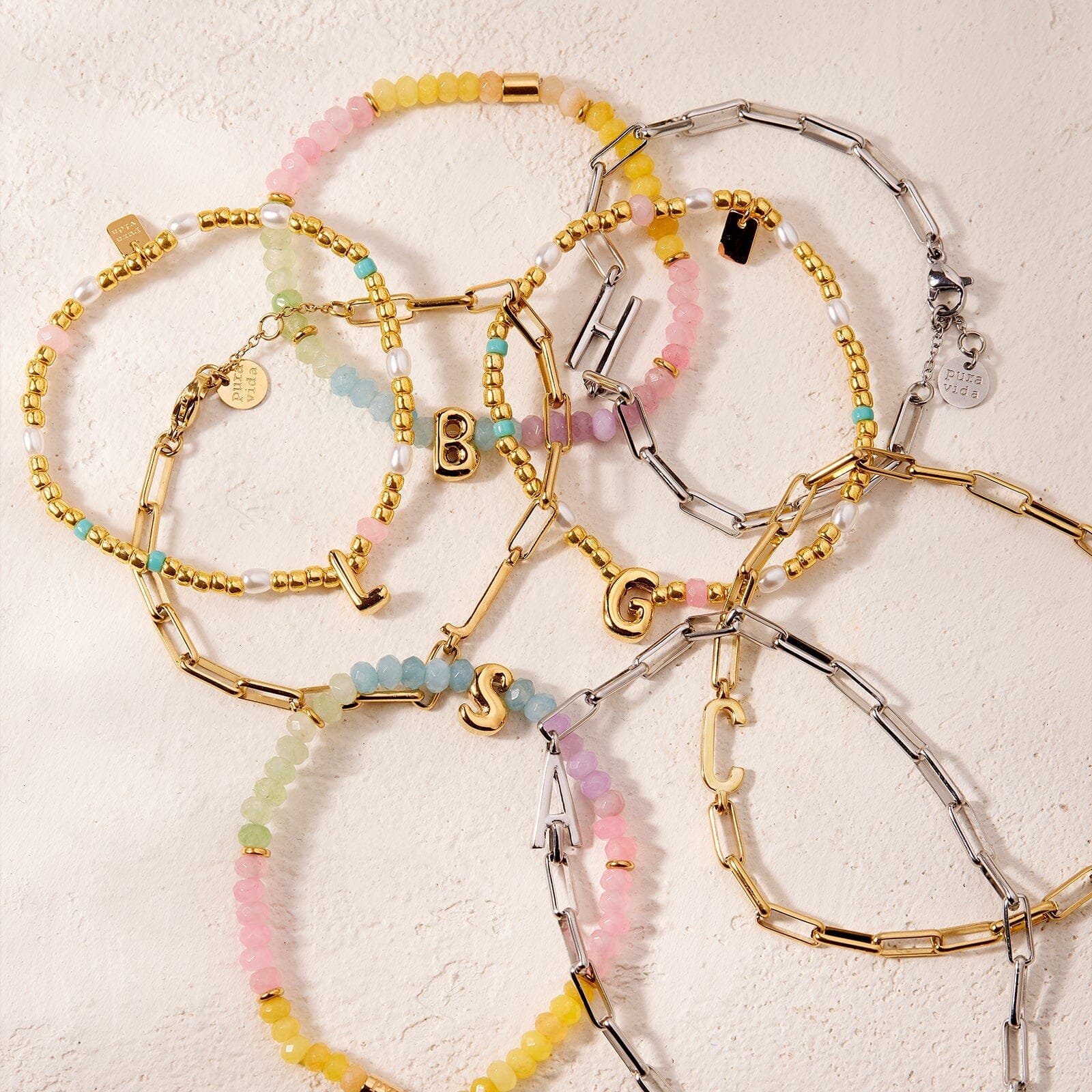 Initial Pearl & Seed Bead Stretch Bracelet - Image 10