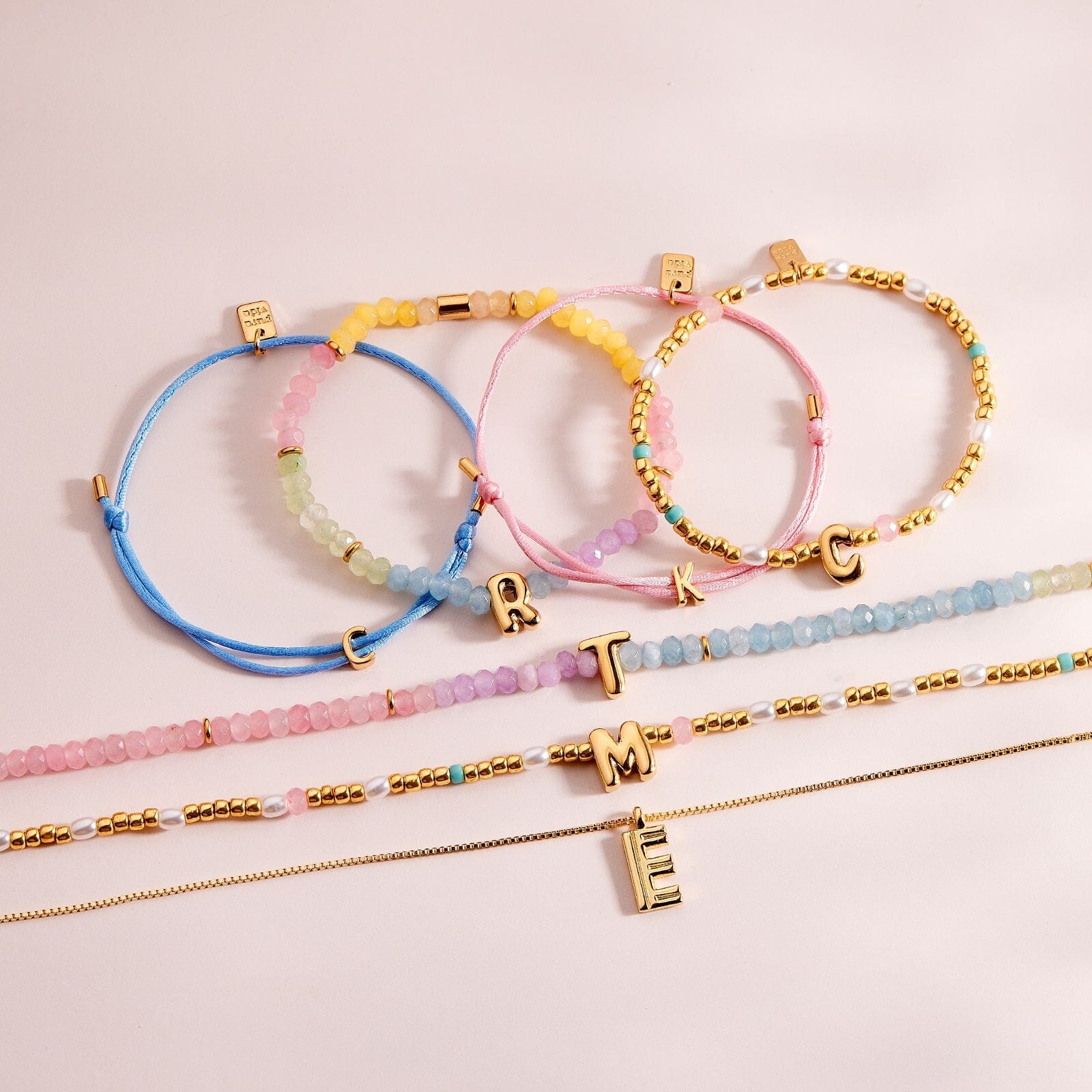 Initial Pearl & Seed Bead Stretch Bracelet - Image 6