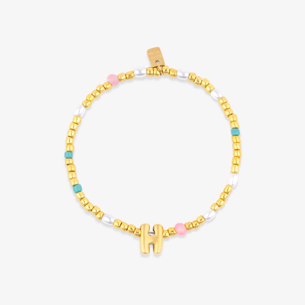 Initial Pearl & Seed Bead Stretch Bracelet - Image 2