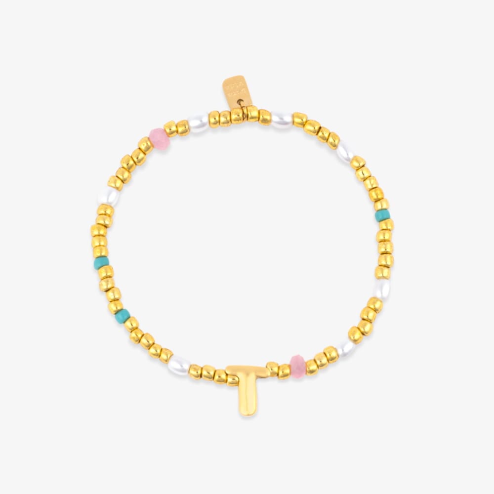 Initial Pearl & Seed Bead Stretch Bracelet - Image 3