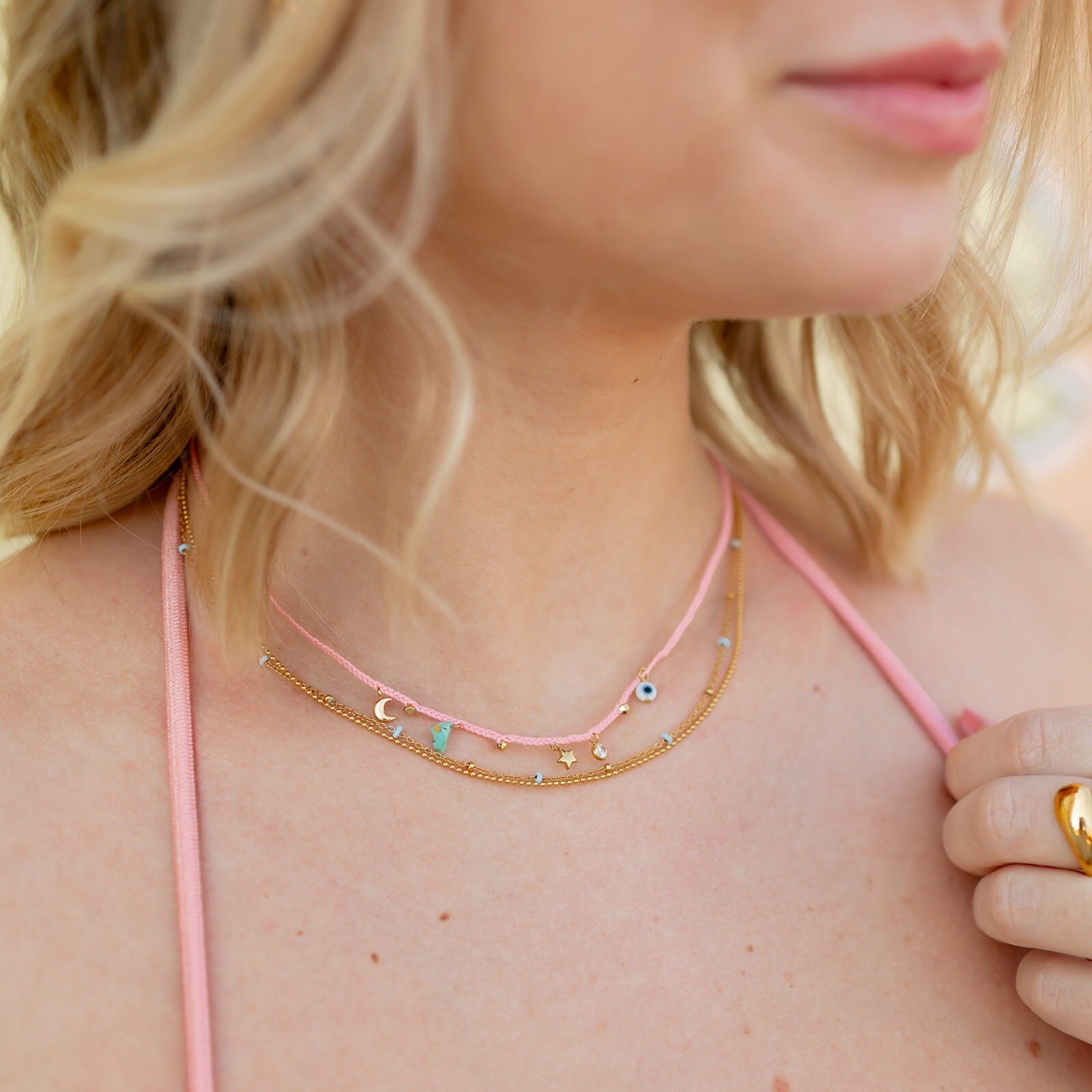 String and Chain Layered Necklace - Image 3