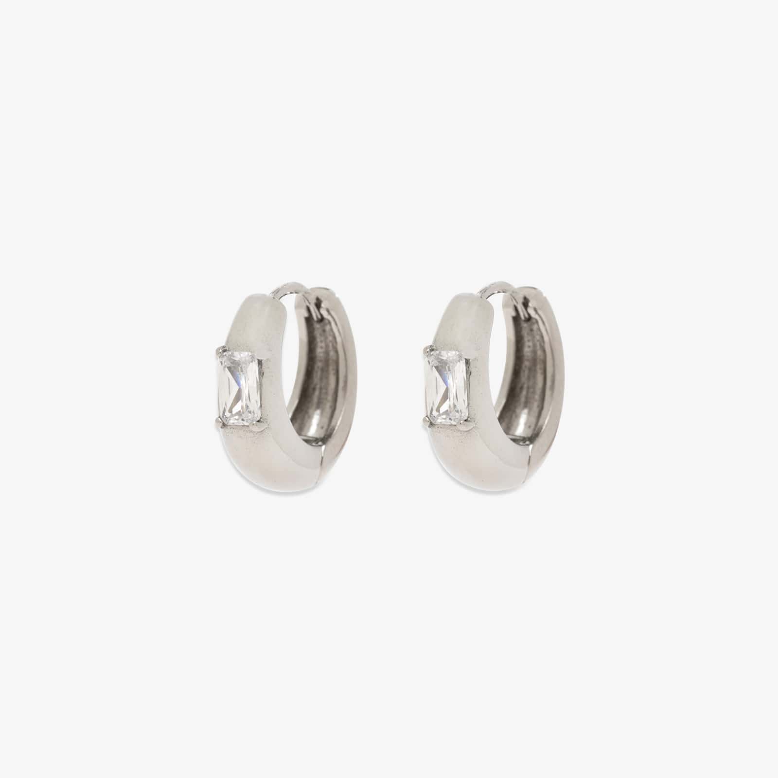 Dome With Stone Hoop Earrings - Image 2