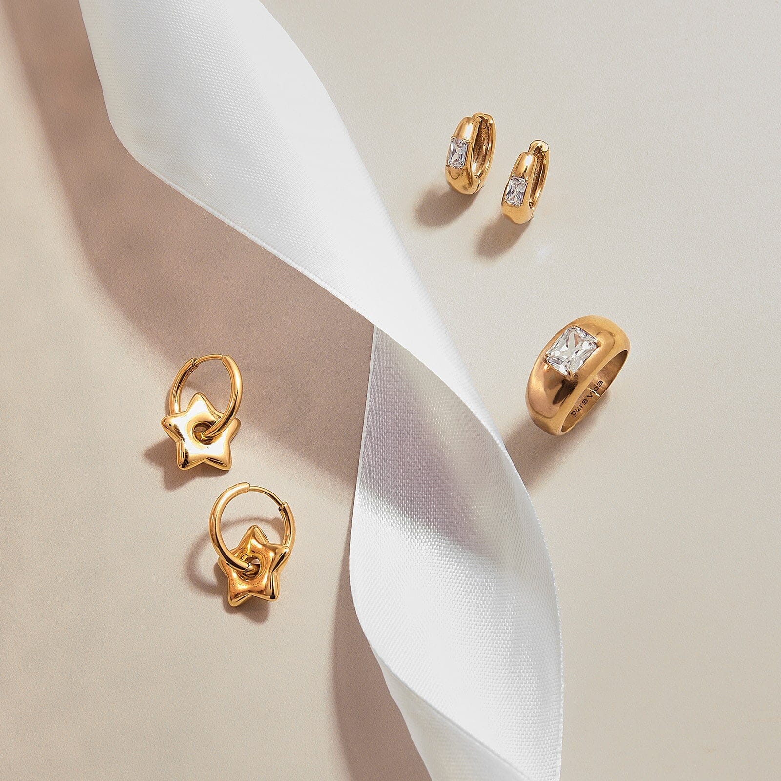 Dome With Stone Hoop Earrings - Image 5