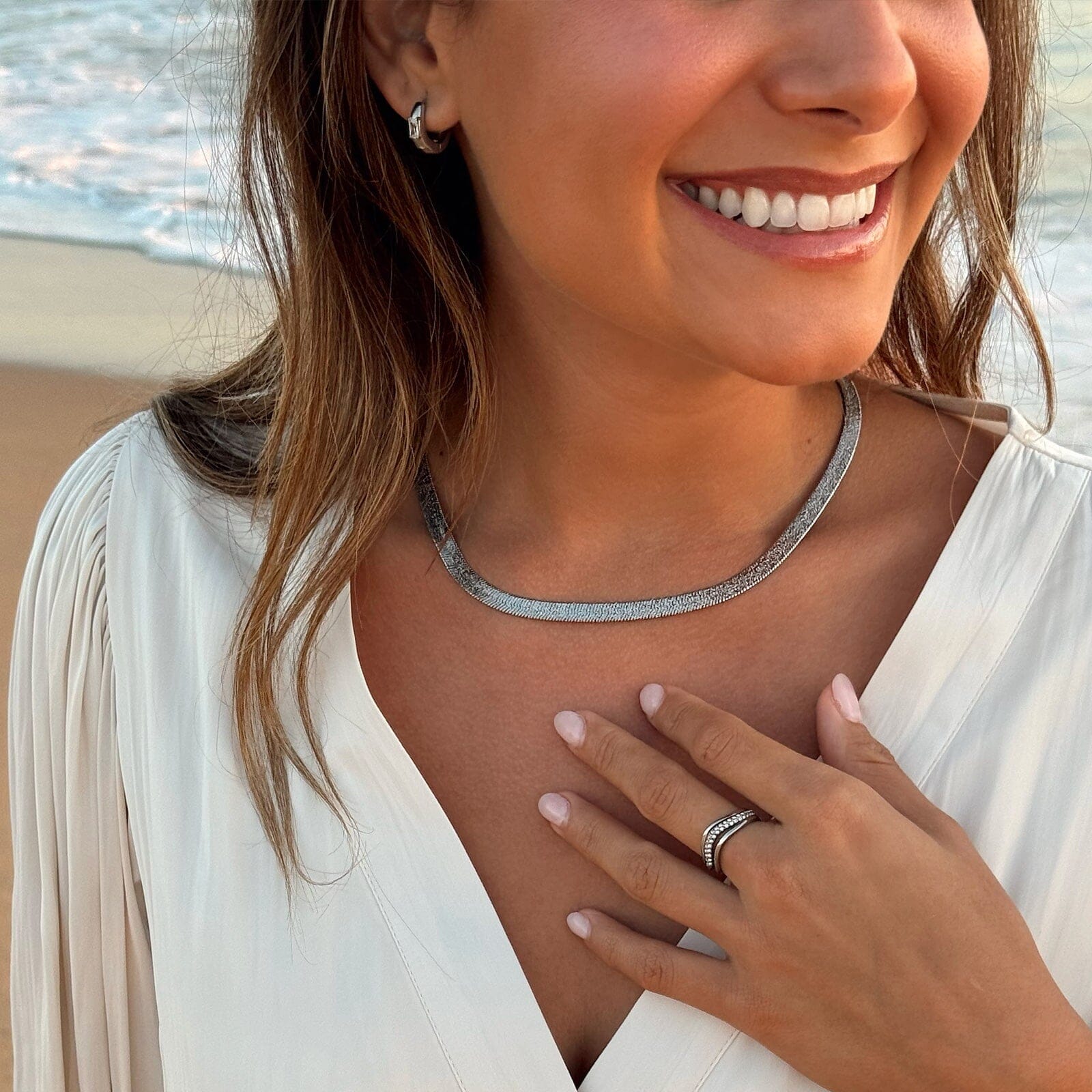 Dome With Stone Hoop Earrings - Image 4