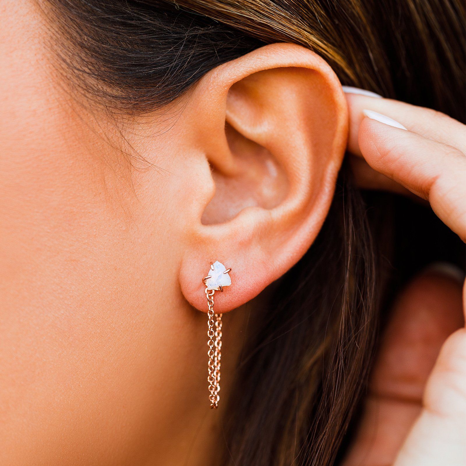 Raw Gem Chain Wrap Earrings - Image 2